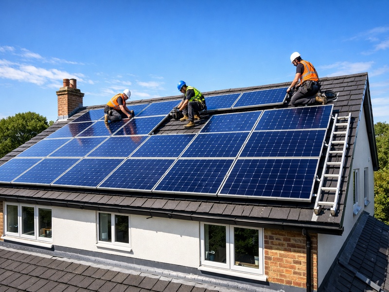 Solar panels installation on residential roof
